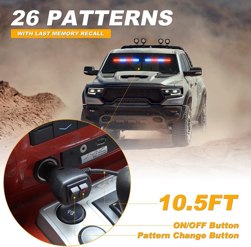 LRTER 2x17.7 Traffic Advisor Light Bar Emergency Warning Flashing Safety Interior Windshield Strobe Lights for Construction Vehicles Snow plow Trucks Firefighter Lights, Red/Blue - Image 5